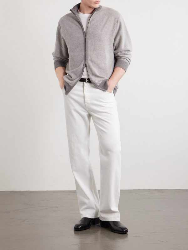 Birdseye Textured Organic Cashmere Zip-Up Cardigan - OU