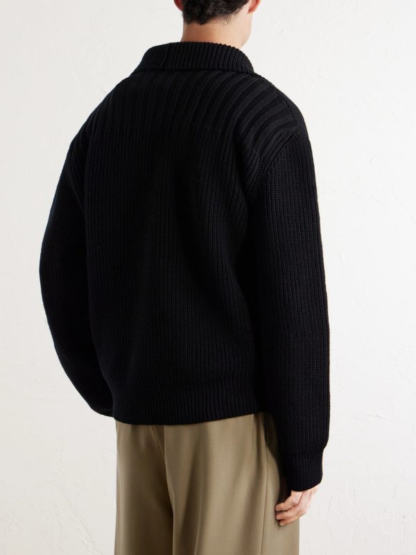 Shawl-Collar Ribbed Wool Cardigan - BK Shawl-Collar Ribbed Wool Cardigan - BK