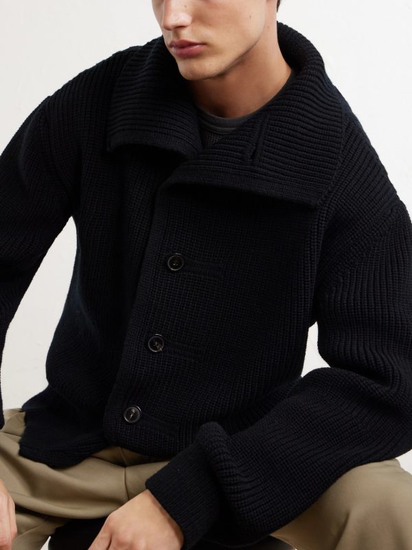 Shawl-Collar Ribbed Wool Cardigan - CU Shawl-Collar Ribbed Wool Cardigan - CU