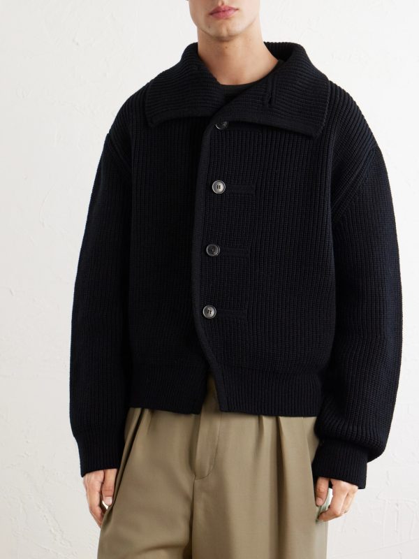 Shawl-Collar Ribbed Wool Cardigan - FR Shawl-Collar Ribbed Wool Cardigan - FR