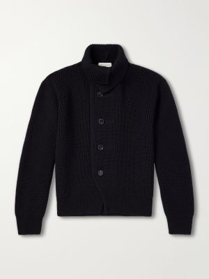 Shawl-Collar Ribbed Wool Cardigan