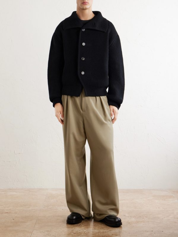 Shawl-Collar Ribbed Wool Cardigan - OU Shawl-Collar Ribbed Wool Cardigan - OU