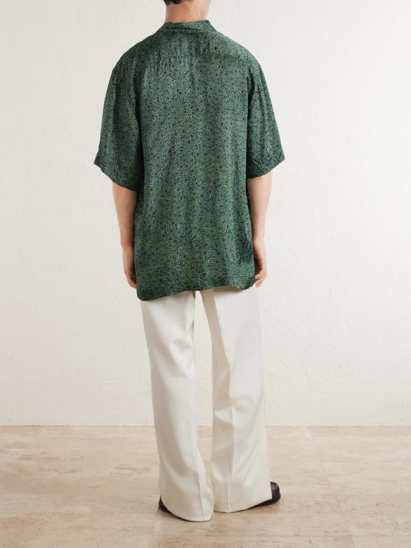 Camp-Collar Printed Satin Shirt - BK Camp-Collar Printed Satin Shirt - BK