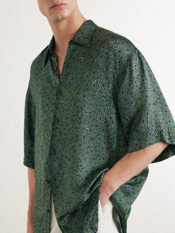 Camp-Collar Printed Satin Shirt - CU Camp-Collar Printed Satin Shirt - CU