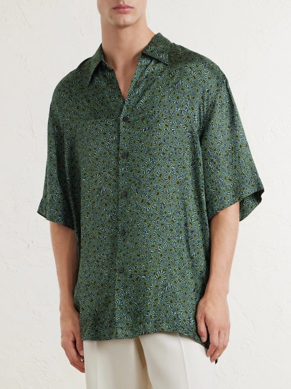 Camp-Collar Printed Satin Shirt - FR Camp-Collar Printed Satin Shirt - FR