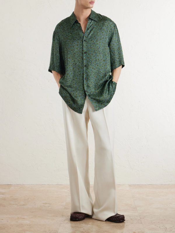 Camp-Collar Printed Satin Shirt - OU Camp-Collar Printed Satin Shirt - OU