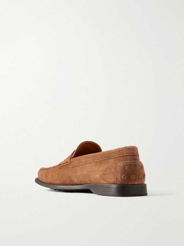 Gathered Suede Penny Loafers - BK Gathered Suede Penny Loafers - BK