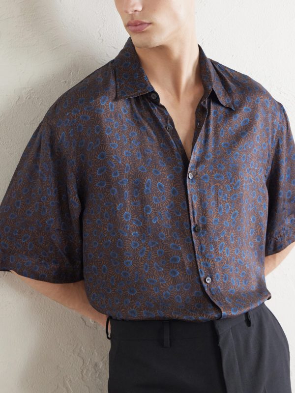 Camp-Collar Printed Satin Shirt - CU Camp-Collar Printed Satin Shirt - CU