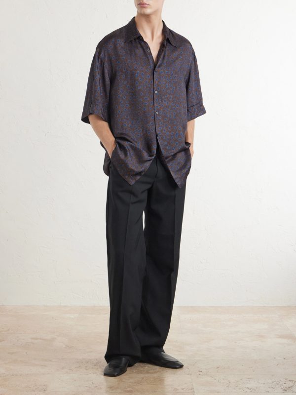 Camp-Collar Printed Satin Shirt - OU Camp-Collar Printed Satin Shirt - OU
