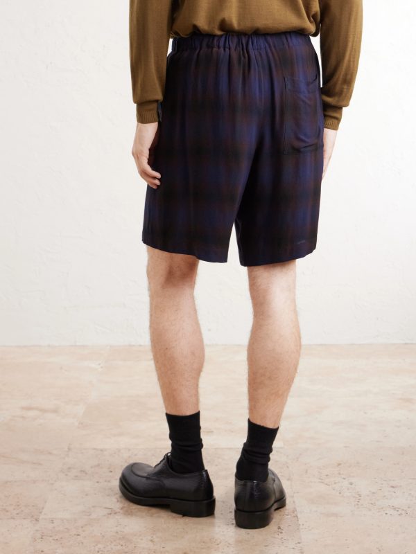 Wide-Leg Checked Twill Shorts - BK Wide-Leg Checked Twill Shorts - BK