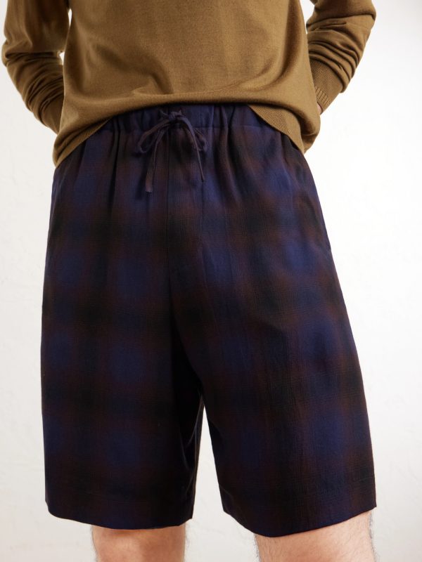 Wide-Leg Checked Twill Shorts - CU Wide-Leg Checked Twill Shorts - CU