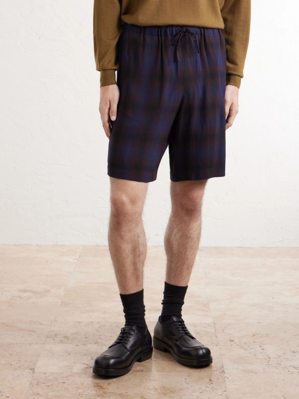 Wide-Leg Checked Twill Shorts - FR Wide-Leg Checked Twill Shorts - FR