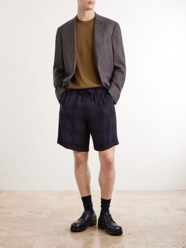 Wide-Leg Checked Twill Shorts - OU Wide-Leg Checked Twill Shorts - OU