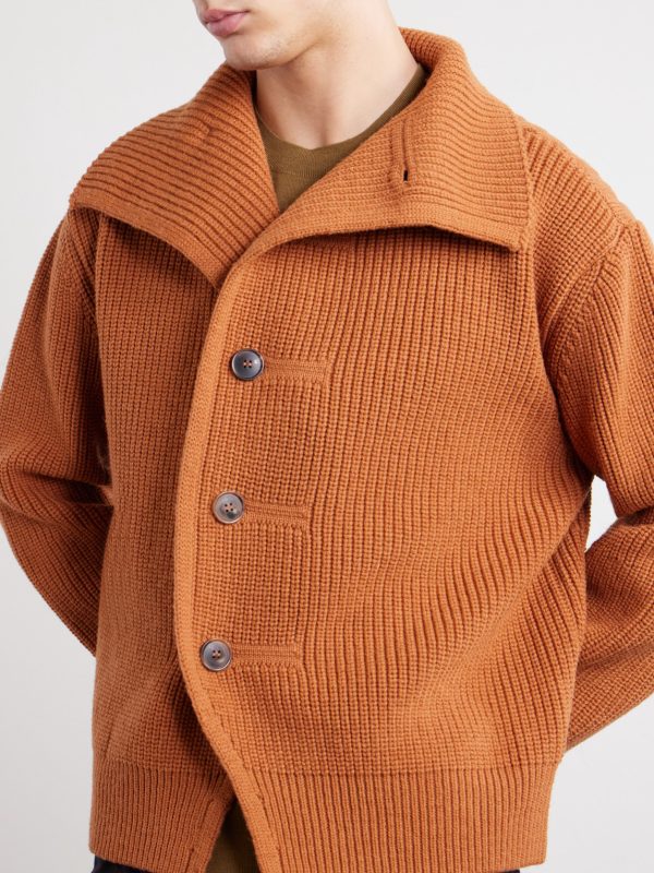 Marino Shawl-Collar Ribbed Wool Cardigan - CU