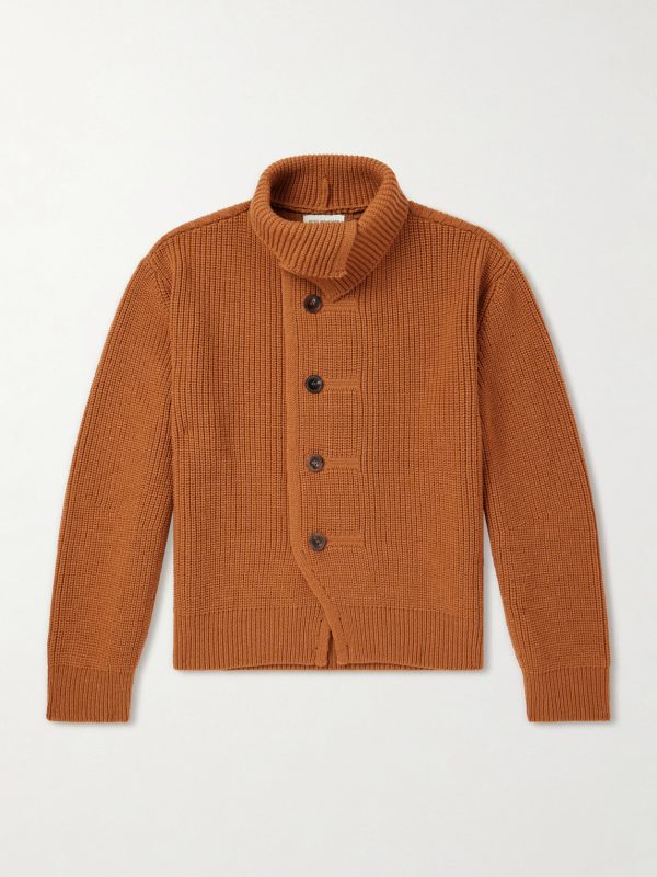 Marino Shawl-Collar Ribbed Wool Cardigan