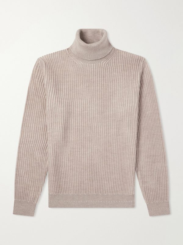 Ribbed Virgin Wool Rollneck Sweater