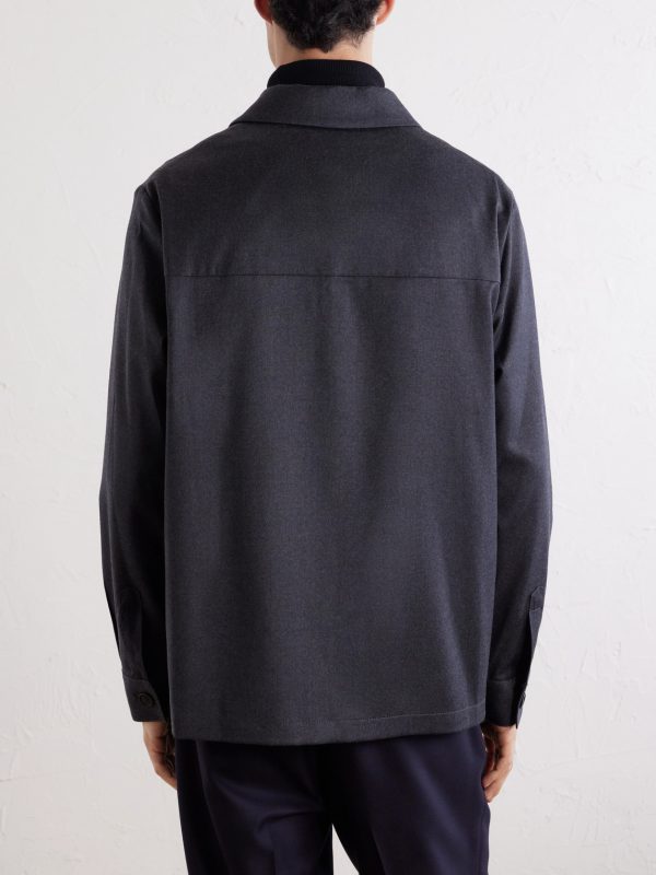 Stretch-Wool Flannel Overshirt - BK Stretch-Wool Flannel Overshirt - BK