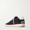 Ball Star Distressed Leather-Trimmed Suede Sneakers - BK