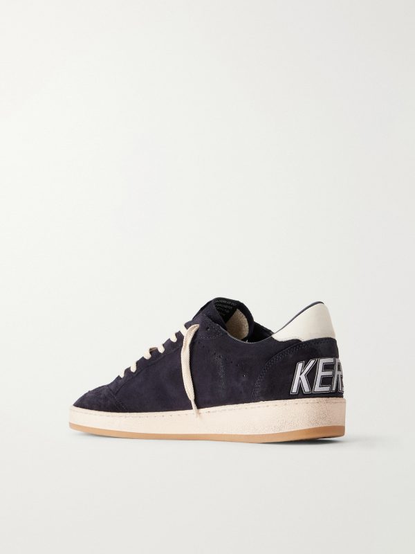 Ball Star Distressed Leather-Trimmed Suede Sneakers - BK