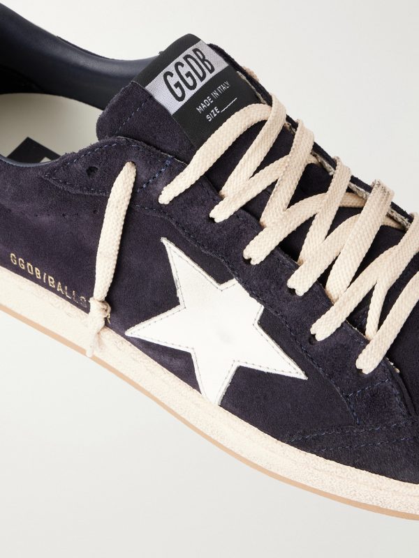 Ball Star Distressed Leather-Trimmed Suede Sneakers - CU
