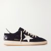 Ball Star Distressed Leather-Trimmed Suede Sneakers
