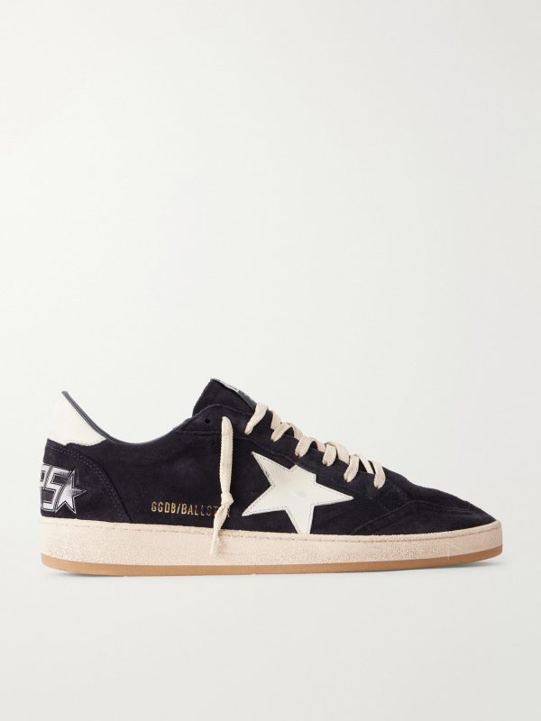 Ball Star Distressed Leather-Trimmed Suede Sneakers