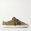 Super-Star Distressed Leather-Trimmed Suede Sneakers Super-Star Distressed Leather-Trimmed Suede Sneakers