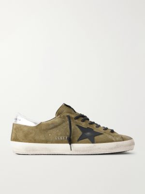 Super-Star Distressed Leather-Trimmed Suede Sneakers Super-Star Distressed Leather-Trimmed Suede Sneakers