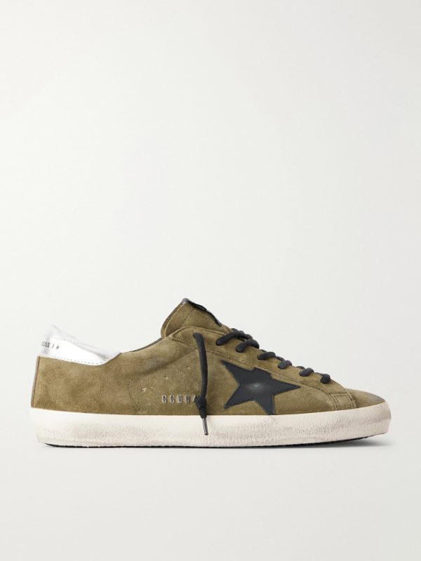 Super-Star Distressed Leather-Trimmed Suede Sneakers Super-Star Distressed Leather-Trimmed Suede Sneakers