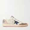 Ball Star Distressed Suede -Trimmed Leather Sneakers Ball Star Distressed Suede -Trimmed Leather Sneakers