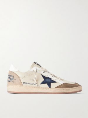 Ball Star Distressed Suede -Trimmed Leather Sneakers Ball Star Distressed Suede -Trimmed Leather Sneakers
