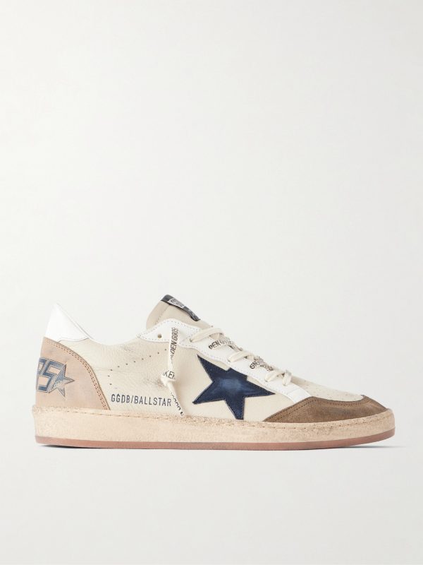 Ball Star Distressed Suede -Trimmed Leather Sneakers Ball Star Distressed Suede -Trimmed Leather Sneakers