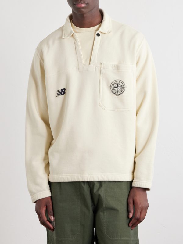 + New Balance Logo-Print Cotton-Jersey Polo Sweater - FR + New Balance Logo-Print Cotton-Jersey Polo Sweater - FR