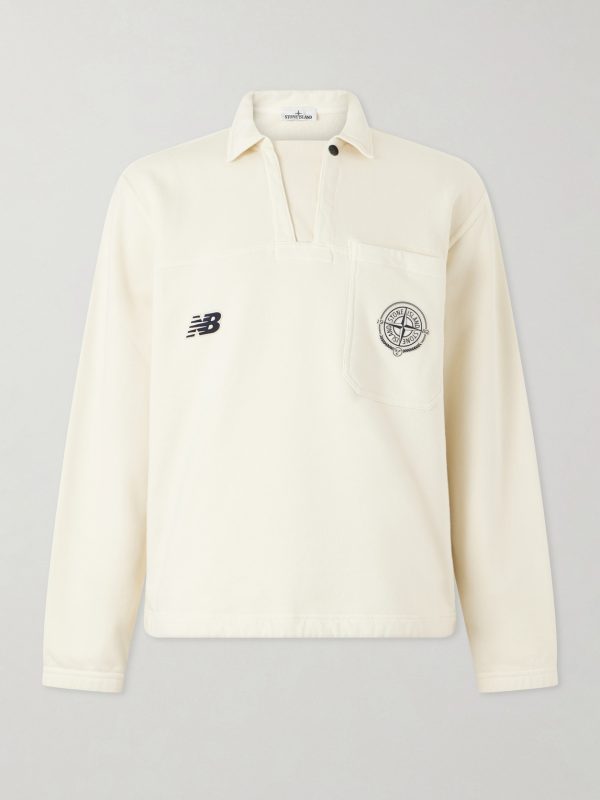 + New Balance Logo-Print Cotton-Jersey Polo Sweater + New Balance Logo-Print Cotton-Jersey Polo Sweater