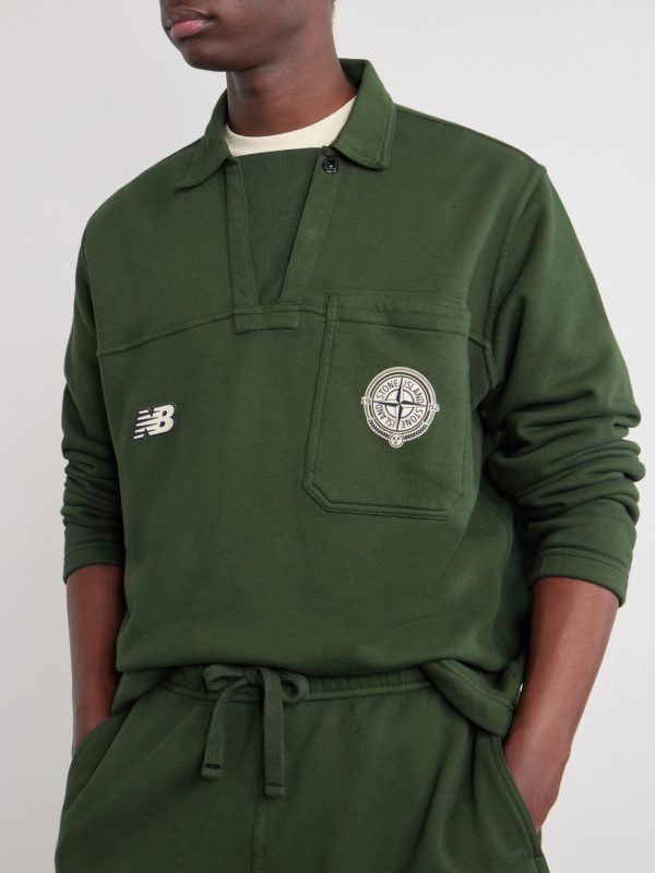 + New Balance Logo-Print Cotton-Jersey Polo Sweater - CU + New Balance Logo-Print Cotton-Jersey Polo Sweater - CU