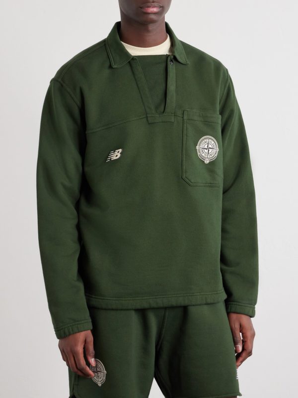 + New Balance Logo-Print Cotton-Jersey Polo Sweater - FR + New Balance Logo-Print Cotton-Jersey Polo Sweater - FR