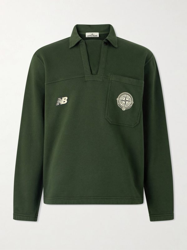 + New Balance Logo-Print Cotton-Jersey Polo Sweater + New Balance Logo-Print Cotton-Jersey Polo Sweater