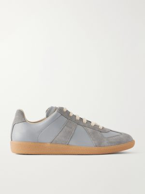 Replica Suede-Trimmed Leather Sneakers Replica Suede-Trimmed Leather Sneakers