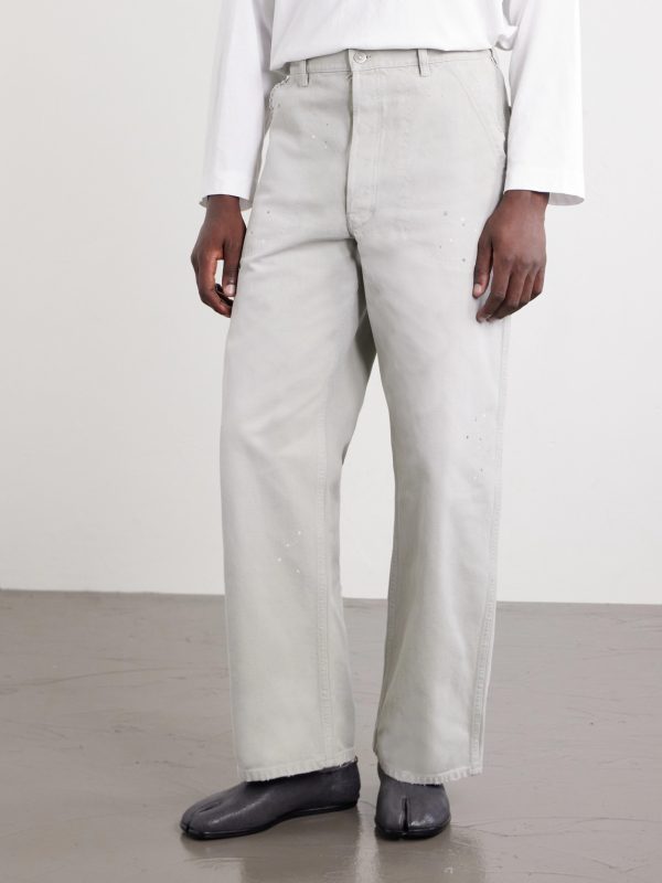Wide-Leg Paint-Splattered Cotton-Canvas Trousers - FR