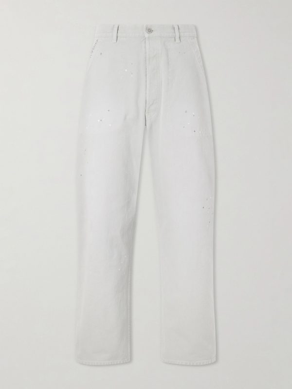 Wide-Leg Paint-Splattered Cotton-Canvas Trousers