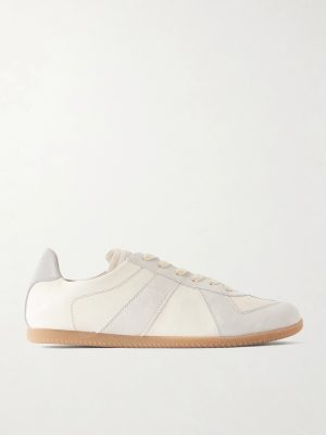 Replica Suede-Trimmed Leather Sneakers Replica Suede-Trimmed Leather Sneakers