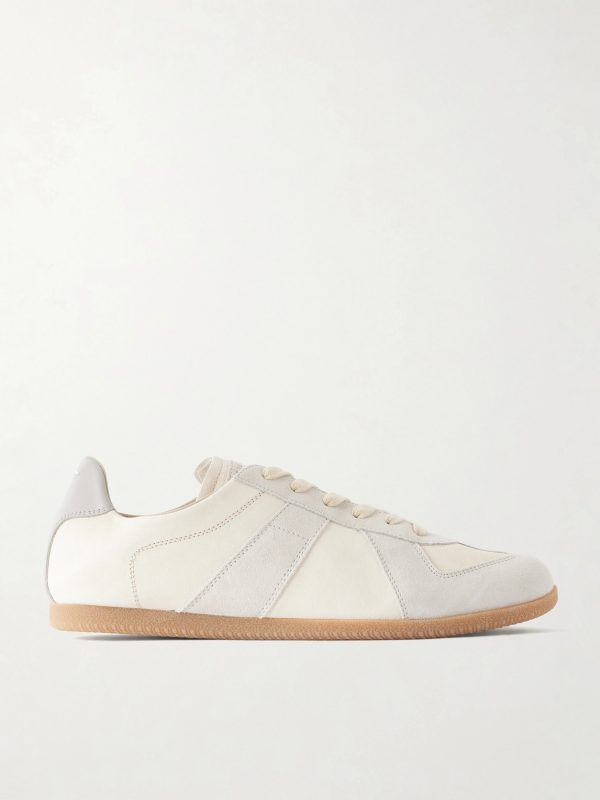 Replica Suede-Trimmed Leather Sneakers Replica Suede-Trimmed Leather Sneakers