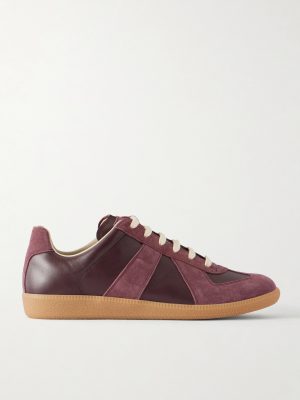 Replica Suede-Trimmed Leather Sneakers Replica Suede-Trimmed Leather Sneakers