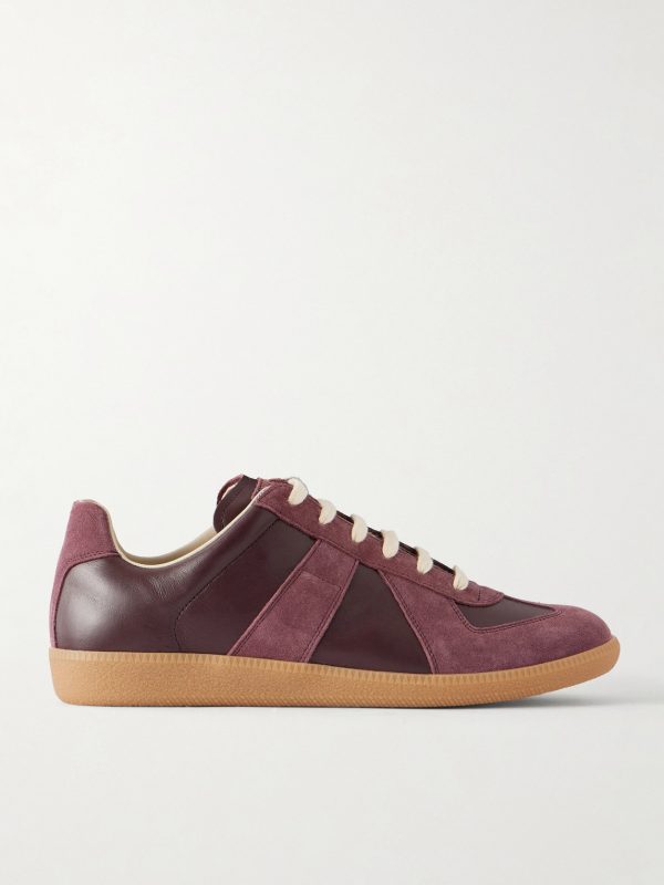 Replica Suede-Trimmed Leather Sneakers Replica Suede-Trimmed Leather Sneakers