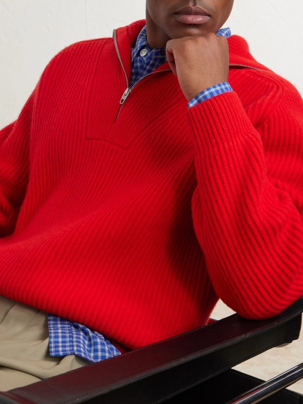 Ribbed Wool Zip-Up Sweater - CU