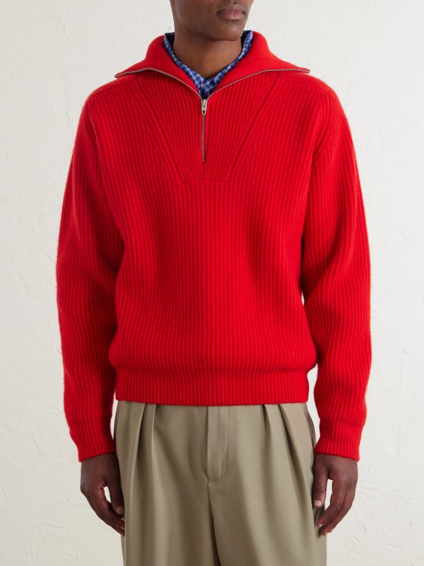 Ribbed Wool Zip-Up Sweater - FR
