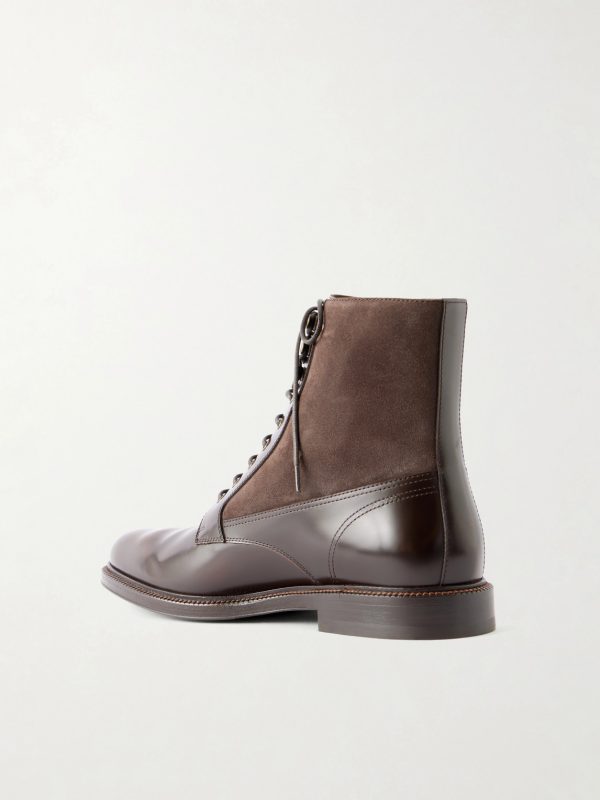 Suede-Trimmed Leather Lace-Up Derby Boots - BK Suede-Trimmed Leather Lace-Up Derby Boots - BK