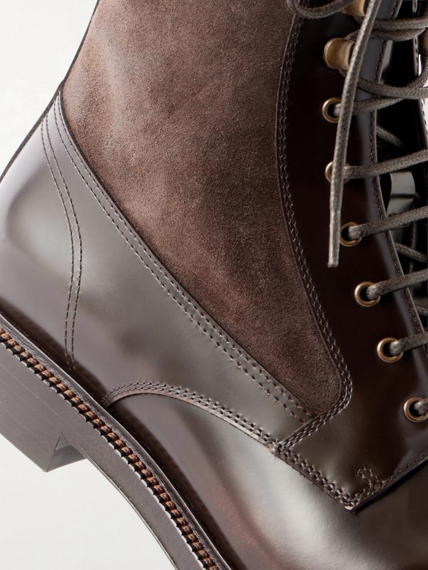 Suede-Trimmed Leather Lace-Up Derby Boots - CU Suede-Trimmed Leather Lace-Up Derby Boots - CU