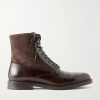 Suede-Trimmed Leather Lace-Up Derby Boots Suede-Trimmed Leather Lace-Up Derby Boots
