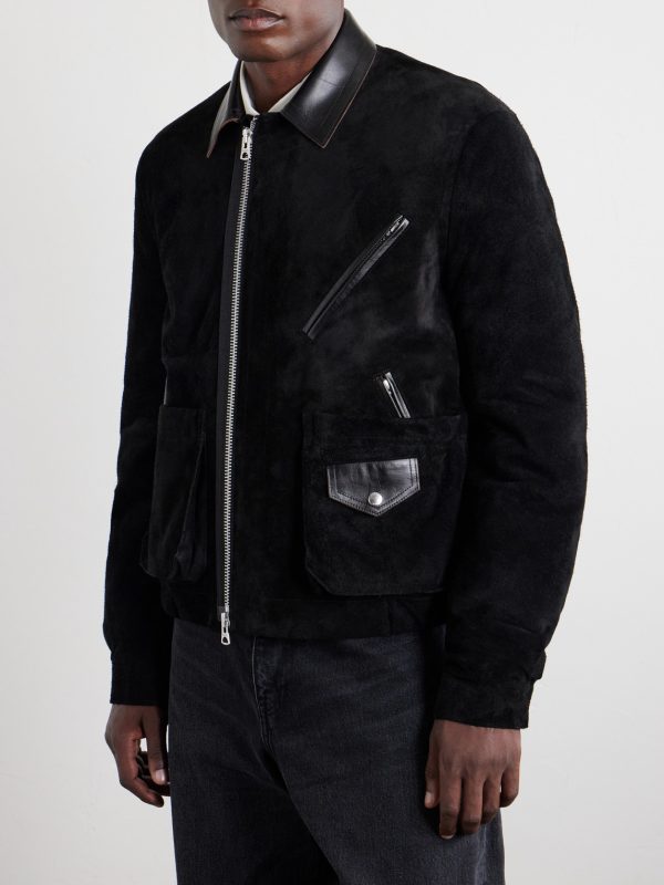 Leather-Trimmed Suede Jacket - FR